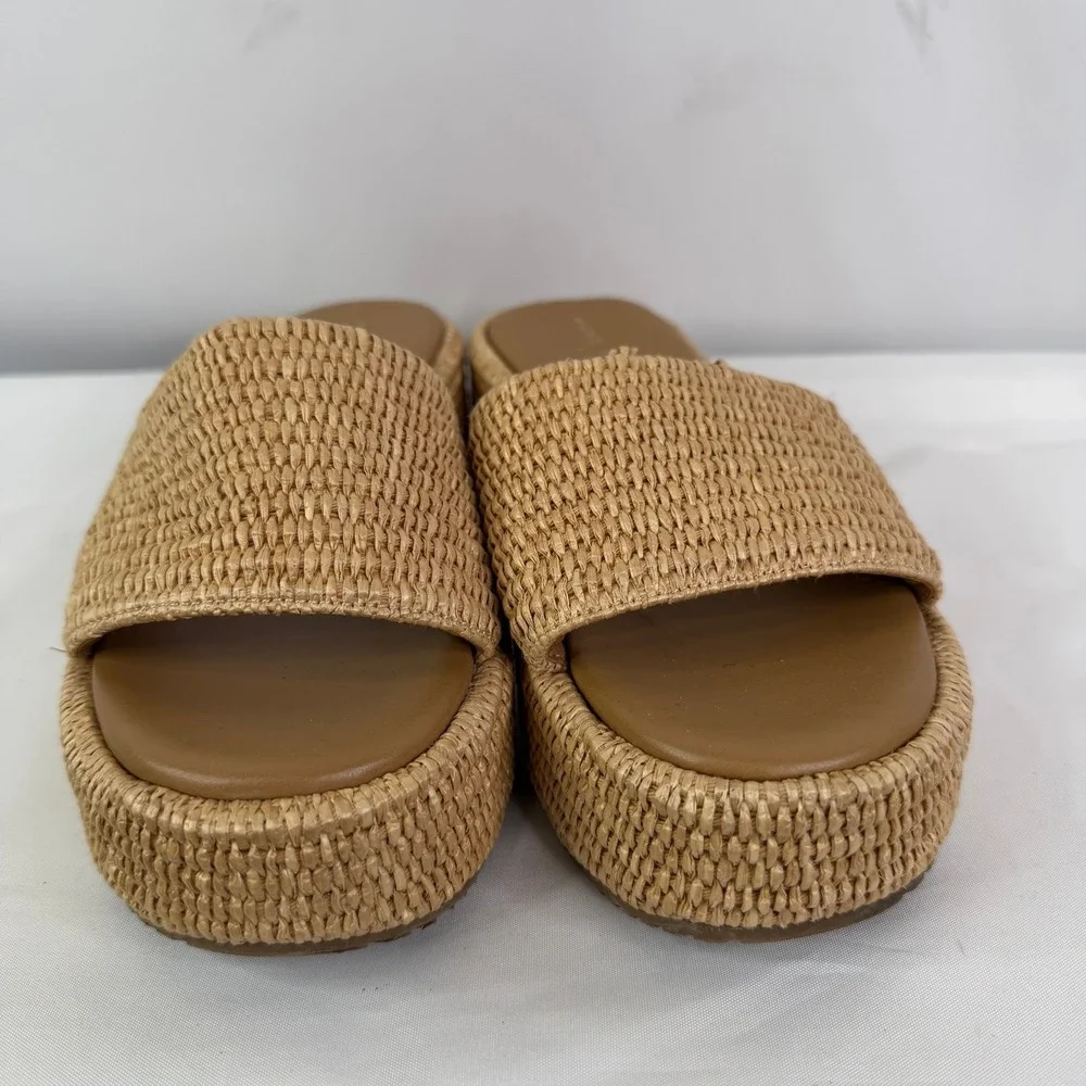 Marc Fisher LTD Daylin Woven Raffia Platform Slide Sandals Tan Womens 9.5 M